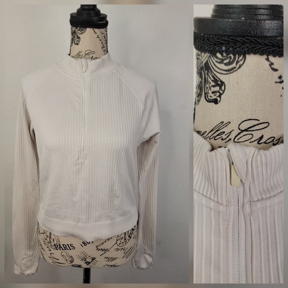 lululemon Top SZ 8 Rest Less Cropped Half Zip Long Sleeve White
